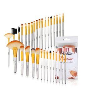 Daxstar 32pcs Champagne Makeup Brush Set, Cruelty-Free Synthetic Fiber Bristles